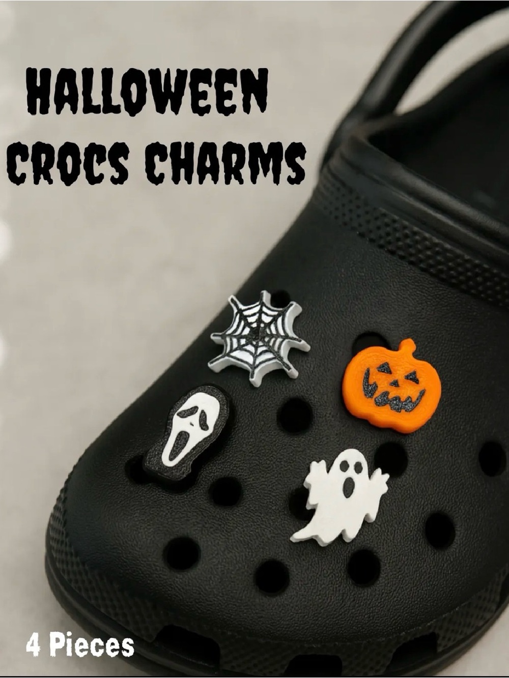 Halloween Croc Shoe Charms - Black/Orange/White/Grey - 4 Pack